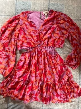 Jessica Simpson Pink and Orange Floral Midi Dress